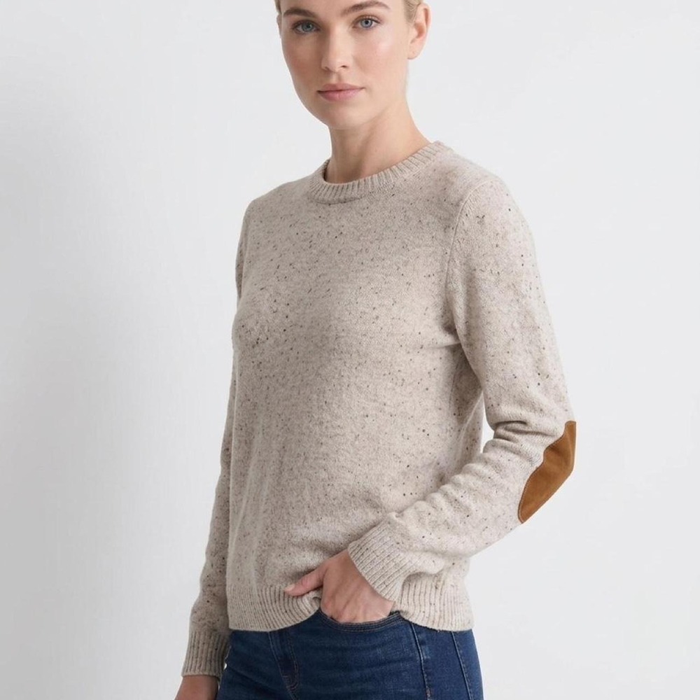 H&M cream sweater with brown elbow patches Size M